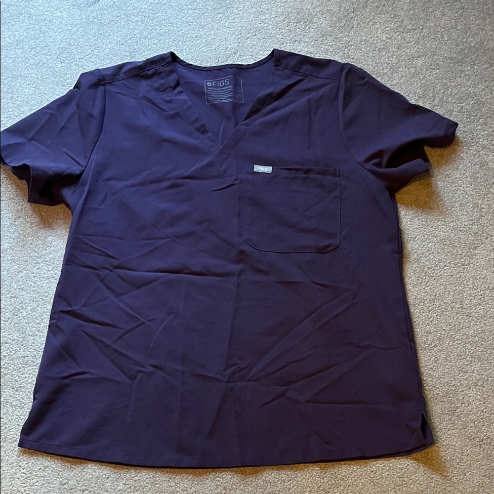 Figs Women's Deep Purple V-Neck Short Sleeve Top